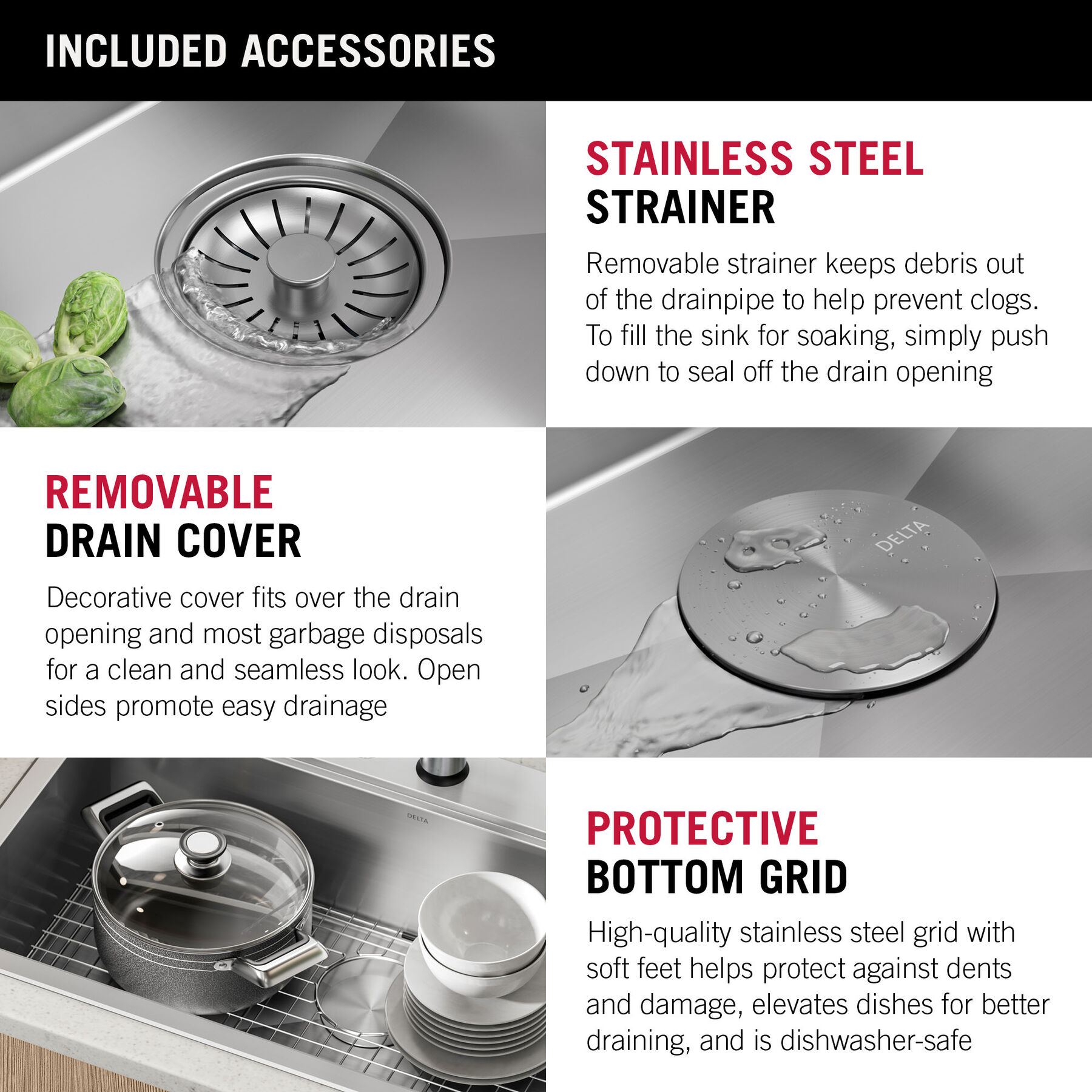 Lavabo de cocina tipo estación de trabajo con dos receptáculos de acero inoxidable 50/50 calibre 16 de 33" de montaje superior encastrado, con reborde WorkFlow™ y accesorios, imagen 2